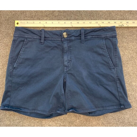American Eagle Shorts Womens 8 Midi Stretch Flat Front Chino Navy Washed Cotton - Picture 4 of 9